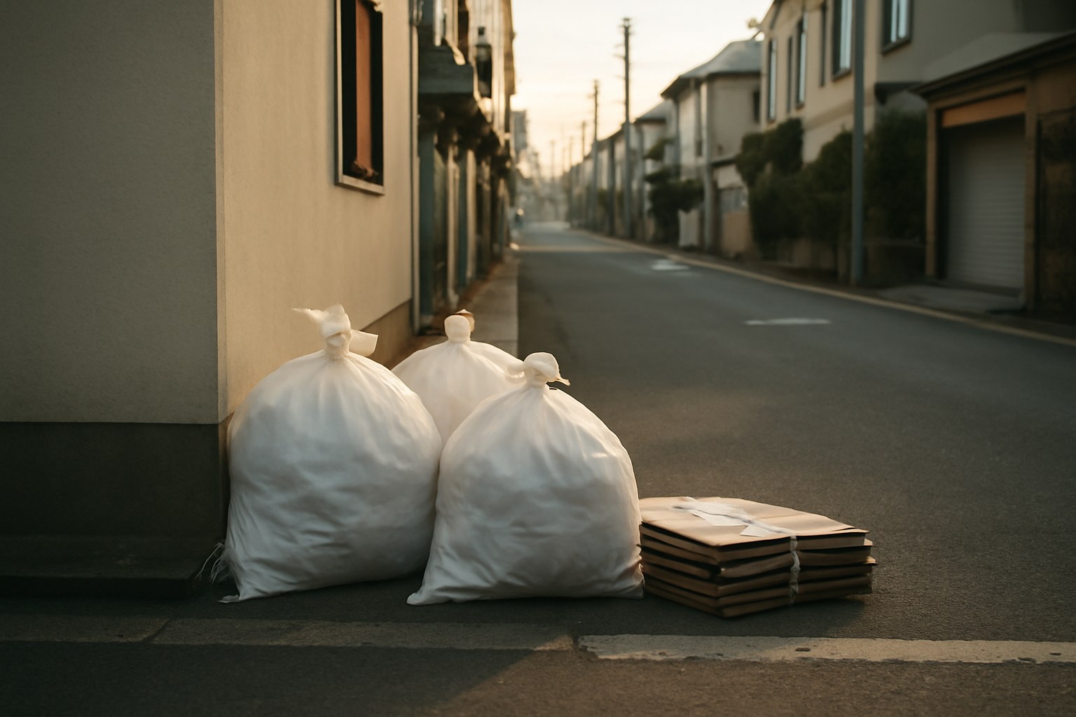 道ばたに出した袋のごみ（AIで作成したイメージ）